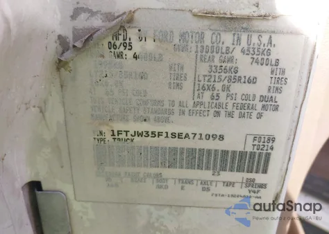 1995 Ford F350 z USA, uszkodzony, nr VIN 1FTJW35F1SEA71098